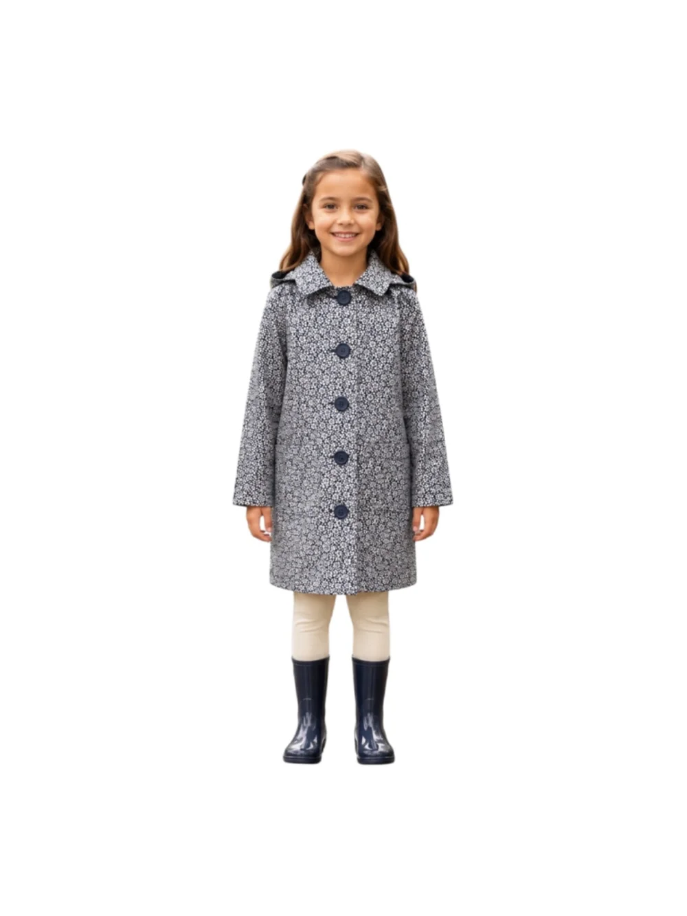 Gap Kids Girls Floral Hooded Raincoat Navy Ivory Size Small 6/7